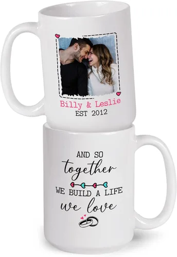 Vista 15 de A True Love Story Never Ever Taza, regalos de boda, regalos de pareja con foto personalizada para él y ella, taza de café con imagen de pareja, taza