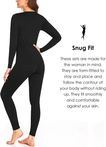 Vista 2 de Ekouaer Conjunto de ropa interior térmica para mujer, con forro polar de microforro polar largo, capa base, térmicas, conjunto de 2 piezas, tallas