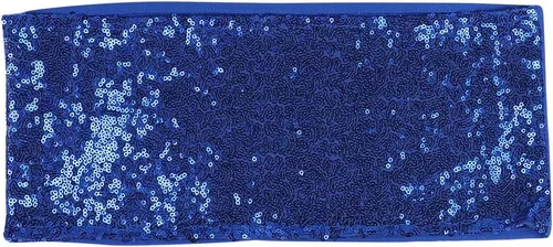Vista 2 de Bandas elásticas de lentejuelas para silla de hotel, boda, recepción, fiesta, evento, decoración de silla de 4” x 16” Azul real