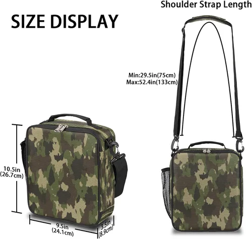 Vista 3 de Pardick Lonchera con aislamiento de camuflaje para niños y estudiantes, lonchera con soporte para comidas, color verde camuflaje, bolsa térmica