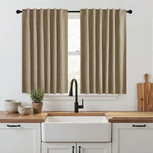 Vista 144 de RYB HOME Cortinas de lino texturizado 100% opacas de 84 pulgadas de largo, aislamiento térmico, privacidad, ahorro de energía para dormitorio, sala