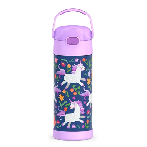 Vista 16 de THERMOS FUNTAINER - Botella de agua con pajilla, 12 onzas, botella de agua de acero inoxidable aislada al vacío para niños con tapa, color negro