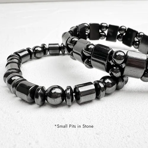 Vista 7 de VIKI LYNN 2 pulseras magnéticas de hematita para mujeres y hombres, cuentas de piedra magnética de hematita, pulsera magnética ajustable, regalo