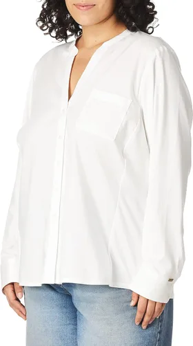 Vista 2 de Calvin Klein Camisa combinada de punto sin hierro para mujer de talla grande, Blanco