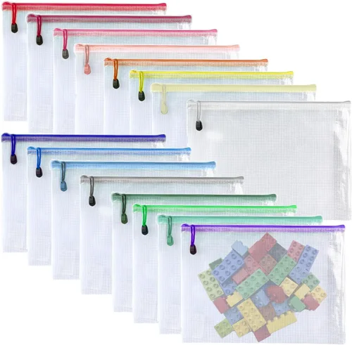 Vista 11 de 16 unidades de 3 x 5 pulgadas, bolsa de malla de plástico con cremallera para documentos, carpetas de archivos con cremallera, bolsas