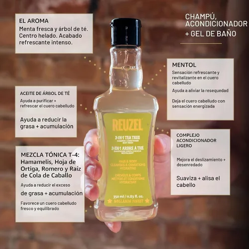 Vista 9 de Reuzel Champú 3 en 1 de árbol de té, limpia el cabello y el cuerpo, 11.83 onzas