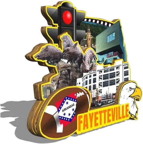 Vista 2 de Fayetteville Arkansas USA - Imán de madera para nevera 3D, monumentos coleccionables de viaje, hechos a mano, 2