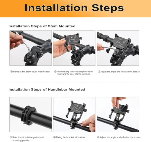 Vista 6 de Soporte de aluminio para teléfono de bicicleta, soporte ajustable de 360° para teléfono celular, soporte universal para iPhone, Samsung Galaxy
