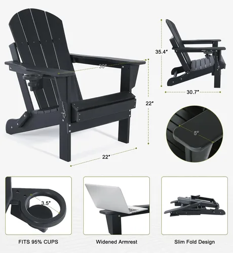 Vista 3 de Sillas Adirondack plegables – Silla Adirondack de plástico con soporte para tazas, sillas para exteriores resistentes a la intemperie