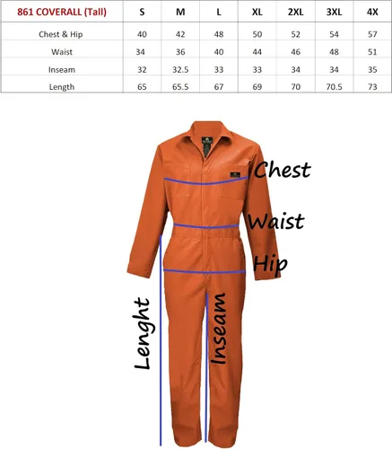 Vista 4 de Natural Uniforms Overol de sarga de manga larga con cremallera para hombre, resistente a las manchas y a las arrugas