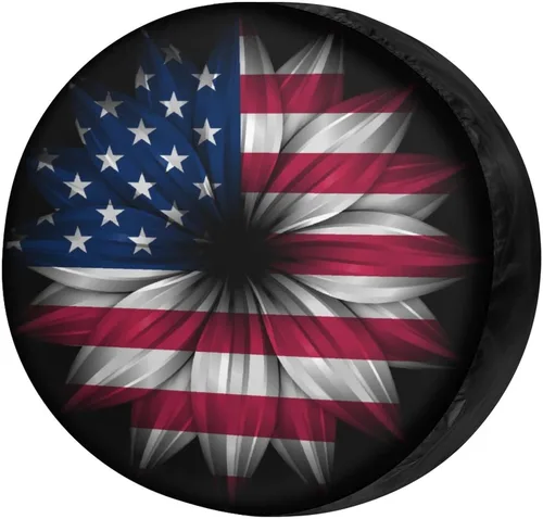 Vista 24 de Delerain Cubierta de neumático de repuesto con diseño de flores de bandera de Estados Unidos con orificio de cámara de respaldo para caravana