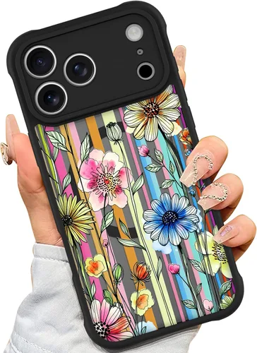 Vista 39 de AIGOMARA Magnetic Case for iPhone 16 Pro, Striped Floral - Black Black - Striped Floral