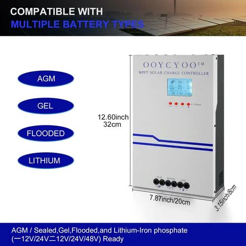Vista 4 de Controlador de carga solar MPPT de 100 amperios 48 V, 36 V, 24 V, 12 V, auto, panel solar de entrada máxima de 150 V, panel solar de 100 A, potencia