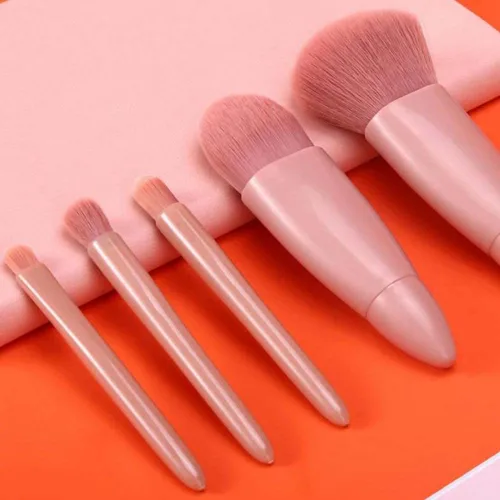Vista 3 de COSHINE - Juego de brochas de maquillaje de viaje fáciles de usar, kit de 5 brochas cosméticas de función completa (5 piezas con espejo)