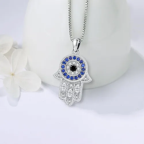 Vista 118 de Aniu Joyería de plata de ley 925 Hamsa de Fátima para mujer con circonita cúbica, viene con caja de regalo negra