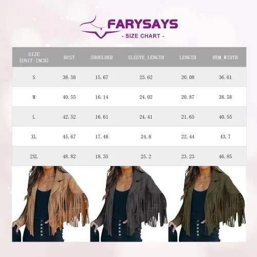 Vista 6 de FARYSAYS Chaquetas recortadas de piel sintética con flecos para mujer, Marrón