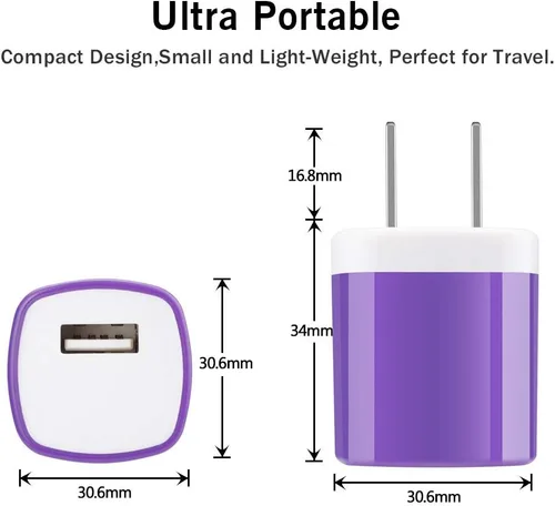 Vista 2 de Enchufe de cargador USB, bloque de carga rápida, 1 A USB Cube 10 unidades de adaptador de salida de pared compatible con iPhone 17 Pro Max/16