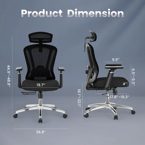 Vista 2 de Farini Silla de oficina con respaldo alto, silla de computadora con ruedas Todo negro