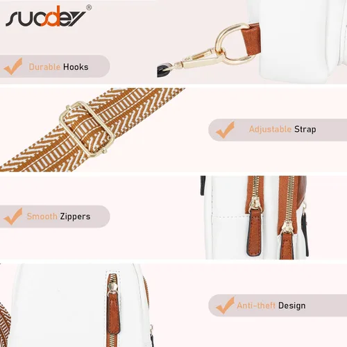 Vista 7 de SUOSDEY Bolsos bandolera para mujer, bandolera de cuero, mochila para el pecho, bolsas de hombro para viajes informales, senderismo, ciclismo