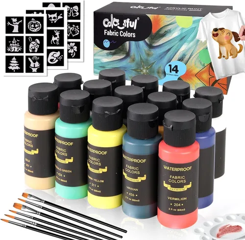 Vista 10 de Colorful Juego de Pintura de Tela para Ropa de 12 Colores - Kit de Pintura Textil Permanente para Zapatos, Lienzo - Juego de Pintura Antideslizante
