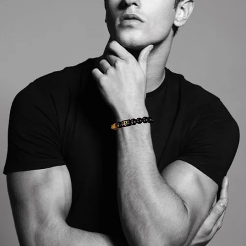 Vista 82 de SUMMER LOVE Regalos para el Día del Padre, pulsera con inicial de piedra de ónix negro de 0.394 pulgadas para hombres, pulsera de cuerda trenzada