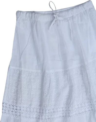 Vista 3 de Hobo Hippie Gypsy Bohemia Color Sólido Largo Falda Blanca India, Blanco