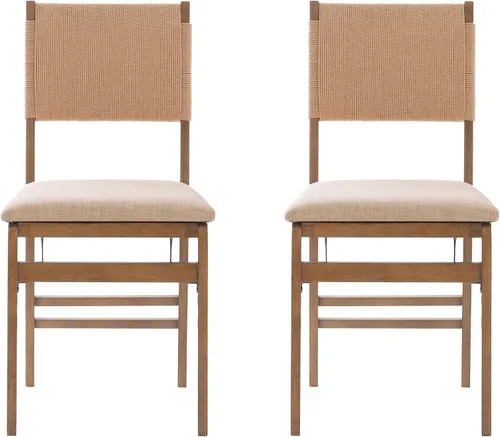 Vista 13 de Bennett - Juego de 2 sillas plegables naturales con respaldo de cuerda y asiento tapizado de lino Linon