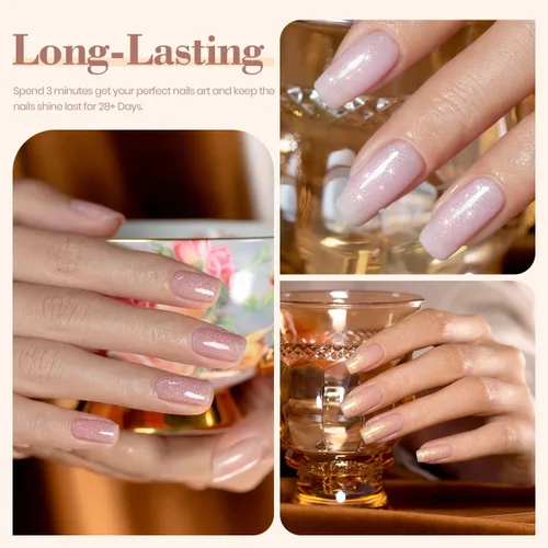 Vista 4 de RARJSM Juego de 6 esmaltes de gel con purpurina color nude, rosa pálido, gelatina lechosa, cachemira, rosa, beige, albaricoque, marrón champán