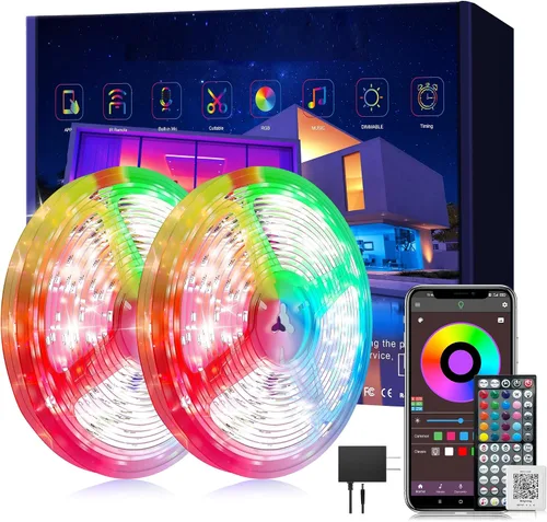 Vista 8 de Ledagic Luces LED RGB de 150 pies para dormitorio, sincronización de música, tira de luces LED RGB con aplicación y control remoto, luces LED