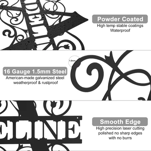 Vista 8 de Letreros de metal personalizados con nombre de familia, letreros de apellido, decoración del hogar arte de pared de metal al aire libre