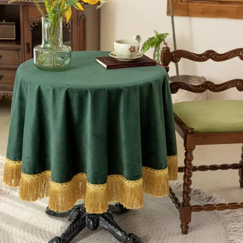 Vista 20 de F-CHU - Funda de terciopelo negro de lujo para mesita de noche con flecos dorados, mantel decorativo para mesita de noche, a prueba de polvo