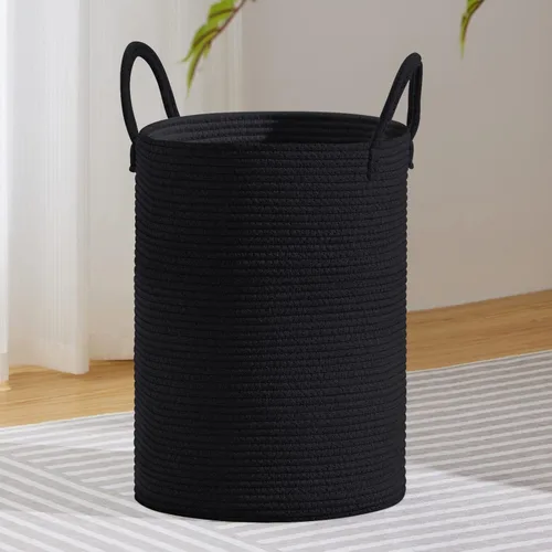 Vista 13 de VIPOSCO Cesta de lavandería tejida pequeña de 30L, color marrón y blanco