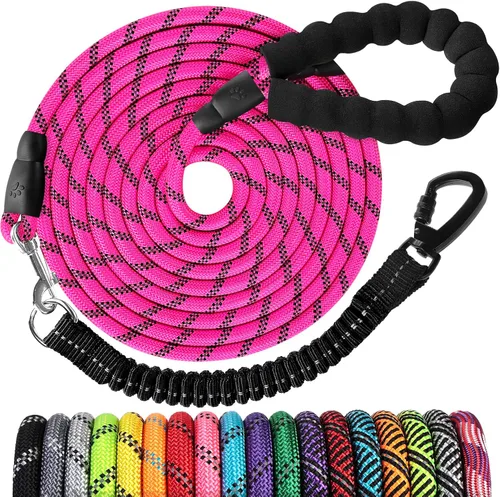 Vista 13 de Correa de perro de cuerda de 3 pies: correa resistente con gancho giratorio bloqueable, hilos reflectantes, bungee y asa acolchada - Correa