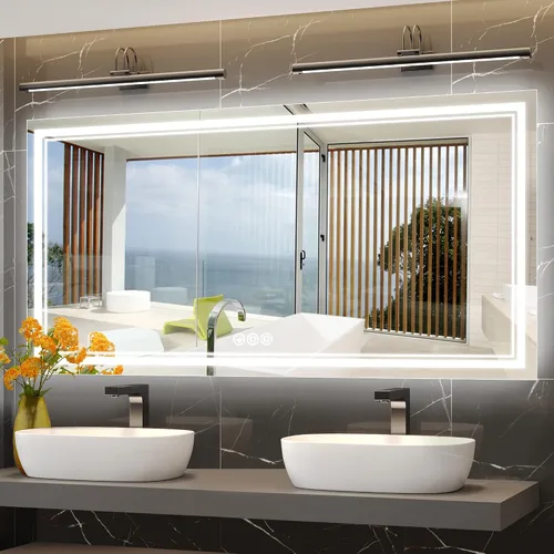 Vista 16 de Ratsamee Espejo de baño LED de 30x30 pulgadas con iluminación frontal y trasera (control independiente), espejo iluminado para pared de baño con 3