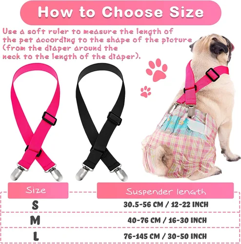 Vista 4 de Nuanchu 2 piezas de tirantes para perro para pañales hembra, macho, pañal con tirantes para el vientre canino, arnés en tu mascota, falda y vestido