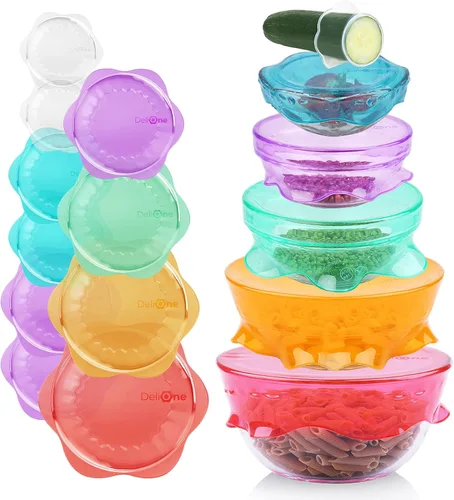 Vista 7 de DeliOne Tapas elásticas de silicona para almacenamiento de alimentos en la cocina, duraderas, reutilizables y expandibles para recipientes de tazas