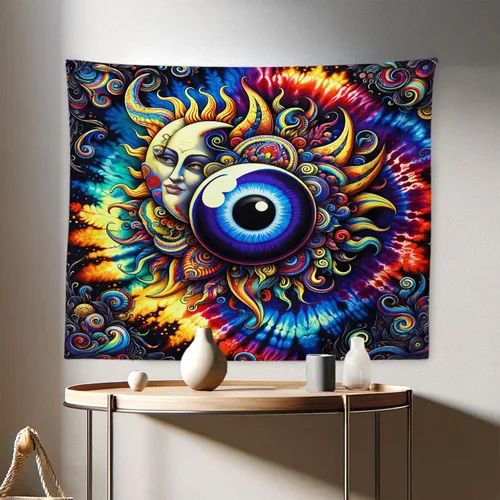 Vista 132 de Ambesonne Tapiz de hongos, atmósfera psicodélica, escena astral estrellada con motivos orientales trippy, decoración de tela para colgar en la pared