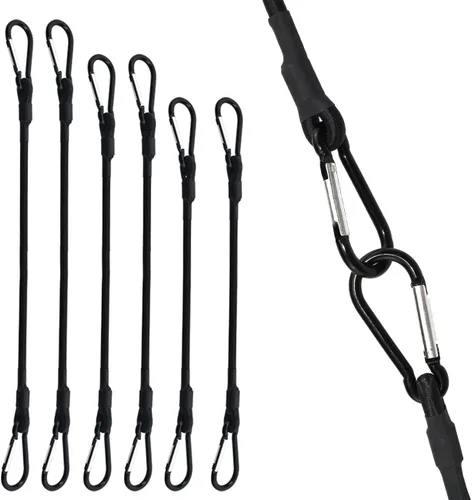 Vista 8 de Correas elásticas cortas con Mini SDTC Tech con mosquetones, paquete de 8 correas elásticas negras extra resistentes de 6", 8", 10" SDTC Tech