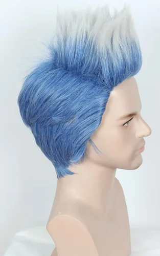 Vista 5 de Linfairy Peluca de cosplay en capas cortas de anime, disfraz de Halloween, pelucas de fiesta de cabello azul plateado