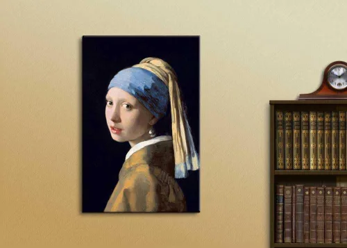 Vista 2 de wall26 Johannes Vermeer - Lienzo con diseño de niña con perlas, arte de pared de galería, estirado y enmarcado, listo para colgar, 16 x 24 pulgadas