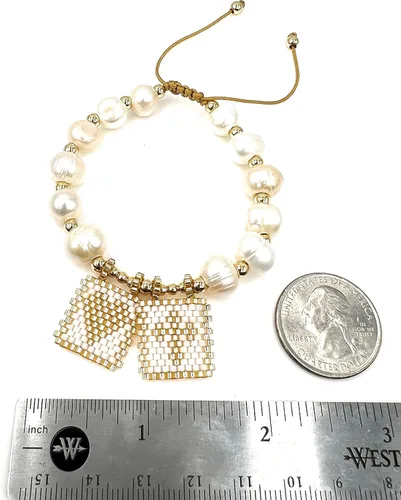 Vista 4 de LESLIE BOULES Pulsera de amor escapular de oro blanco para mujer cuentas de perlas barrocas Barroco Sin gemas