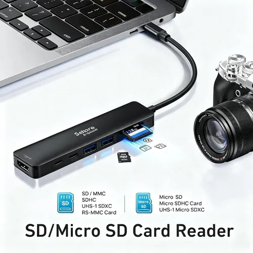 Vista 6 de Adaptador HDMI USB C Hub para MacBook Pro/Air, Dongle USBC 7 en 1 con HDMI, lector de tarjetas microSD/SD, puerto de datos USB C, 100 W PD y 2 USB