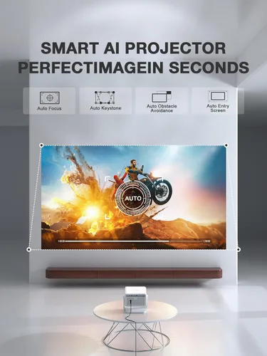 Vista 3 de 【Compatible con Netflix y enfoque automático】Proyector inteligente VISSPL con WiFi y Bluetooth, enfoque automático y corrección Keystone, mini