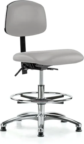 Vista 65 de Perch - Silla de laboratorio con ruedas cromadas con soporte de respaldo ajustable, altura del escritorio de 17 a 22 pulgadas, tela negra