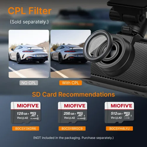 Vista 9 de Miofive Cámara de salpicadero delantera – Cámara de salpicadero 4K UHD para coches, Bluetooth incorporado, Wi-Fi de 5G, GPS, pantalla IPS de 3