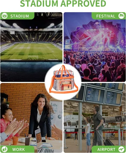 Vista 11 de MAY TREE Bolsa transparente para eventos en estadios de 12 x 6 x 12 pulgadas, bolsa de almuerzo transparente con correas reforzadas para trabajo