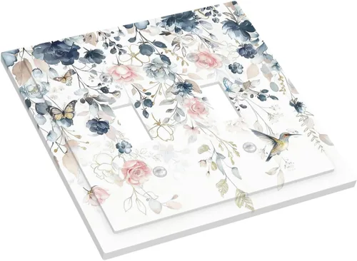 Vista 232 de Decorative Outlet Covers Blue Background White Cat Daisy Floral 2-Gang 1-Gang Wall Plate Single Toggle/Rocker Farmhouse Style Light Switch Covers