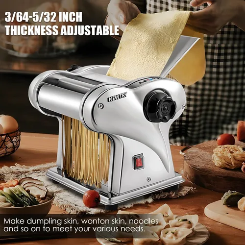 Vista 7 de NEWTRY Máquina Eléctrica para Hacer Pasta Máquina para Hacer Fideos Máquina para Hacer Pasta Rodillo Cortador de Masa Grosor Ajustable Acero