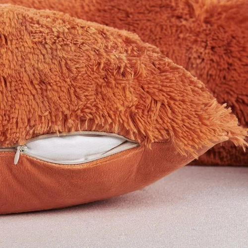 Vista 5 de Home Soft Things Fundas de almohada lanuda 2 piezas, naranja quemado, 14 x 26 pulgadas, cálida y acogedora funda de almohada decorativa de felpa