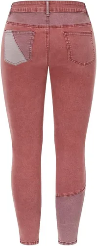 Vista 2 de THUNDER STAR Pantalones de mezclilla elásticos de retazos de cintura alta para mujer